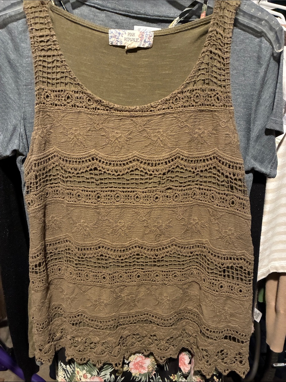 Pink Republic Olive Green Crochet Lace Camisole